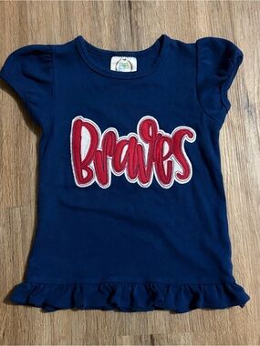 Blanks Boutique - Navy 'Braves' Ruffle Hem Shirt - Size 4T